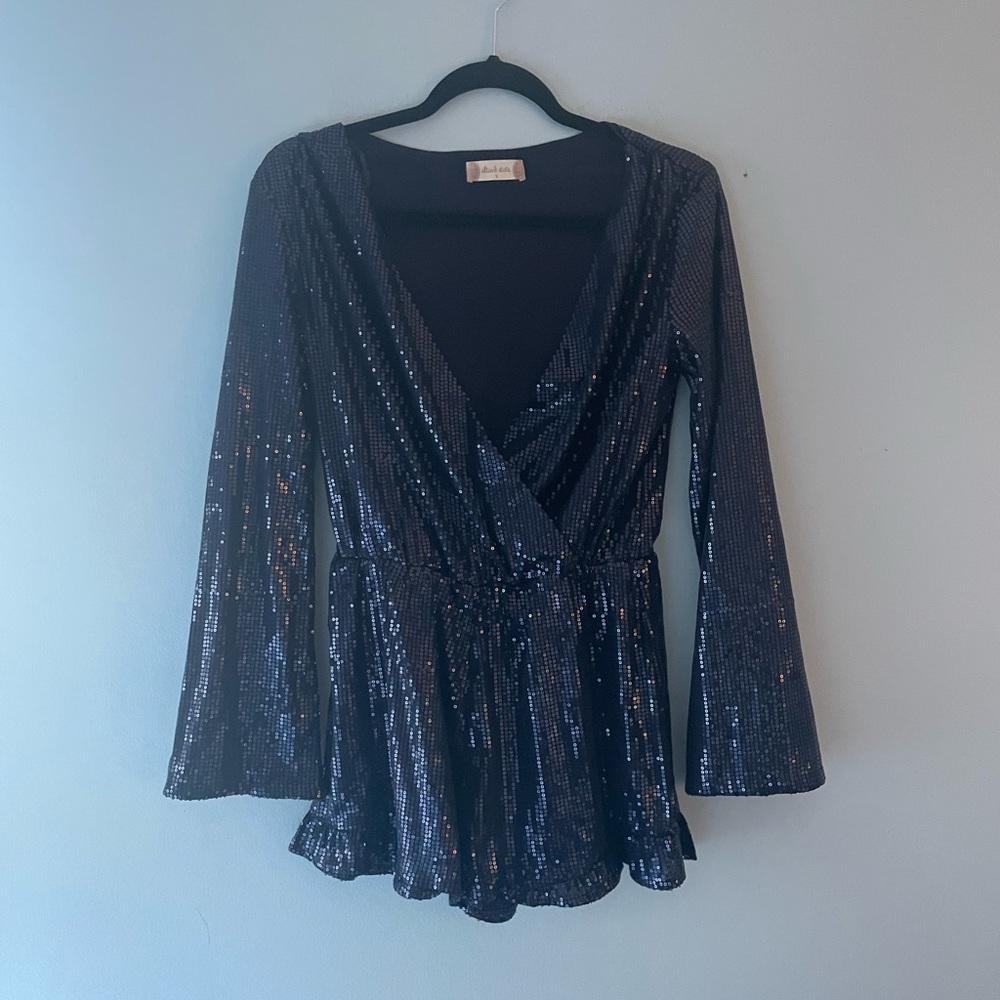 Navy Sequin Deep V Romper